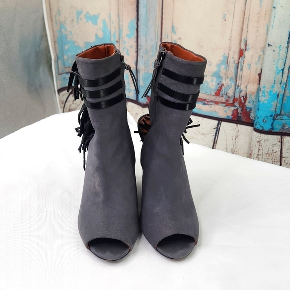 Rebecca Minkoff STEVIE Leather Peep-Toe Fringe Boot Bootie - Picture 2 of 8